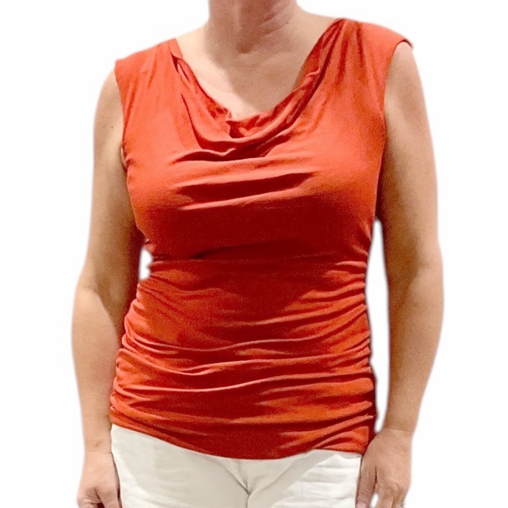 Classiques Entier Orange Silk Blend Cowl Neck Sleeveless Ruched Tunic Top L